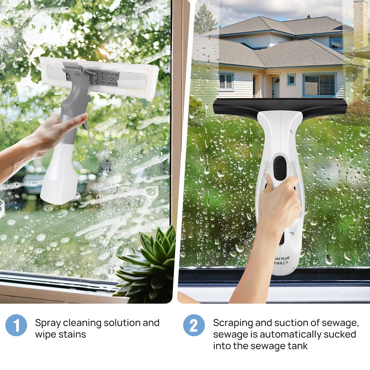 Cordless Electric Window Cleaner 2-in-1 Vacuum Glass Washer 3500mAh