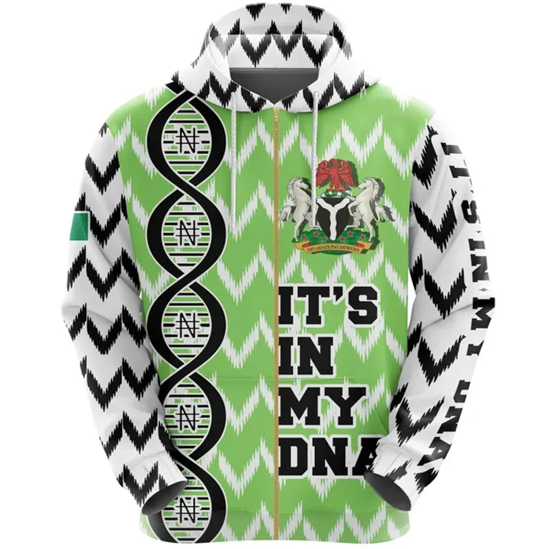 Nigeria Flag Zip Up Hoodie 3D Print Unisex Casual Streetwear Jacket