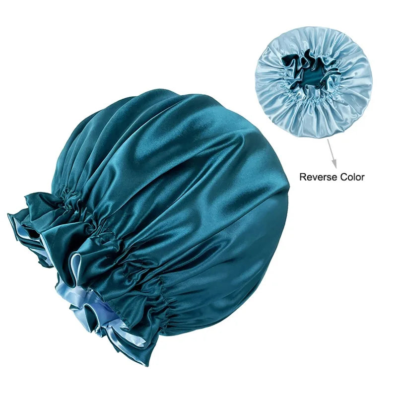 Double Layer Satin Bonnet – Large Reversible Silky Sleep Cap for Women Hair Protection