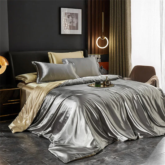 Luxury Satin Bedding Set 4pcs Silk Feel Duvet Cover Bed Sheet Set