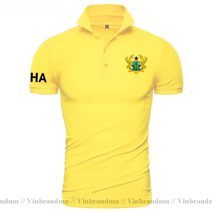 Ghana Flag Polo Shirt Men Cotton Slim Fit Casual Breathable Summer