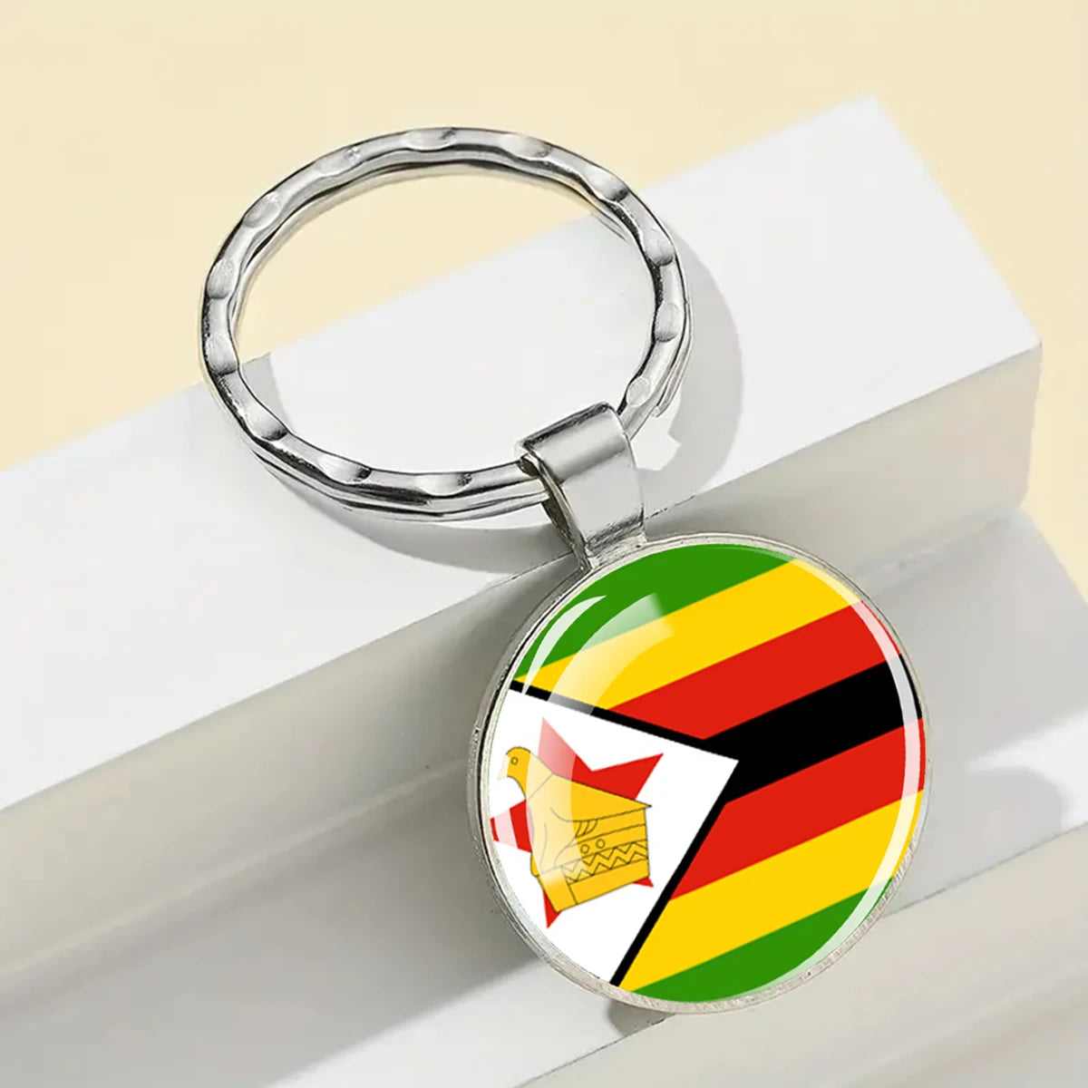 African Flags Glass Keychain Round Metal Patriotic Gift Unisex