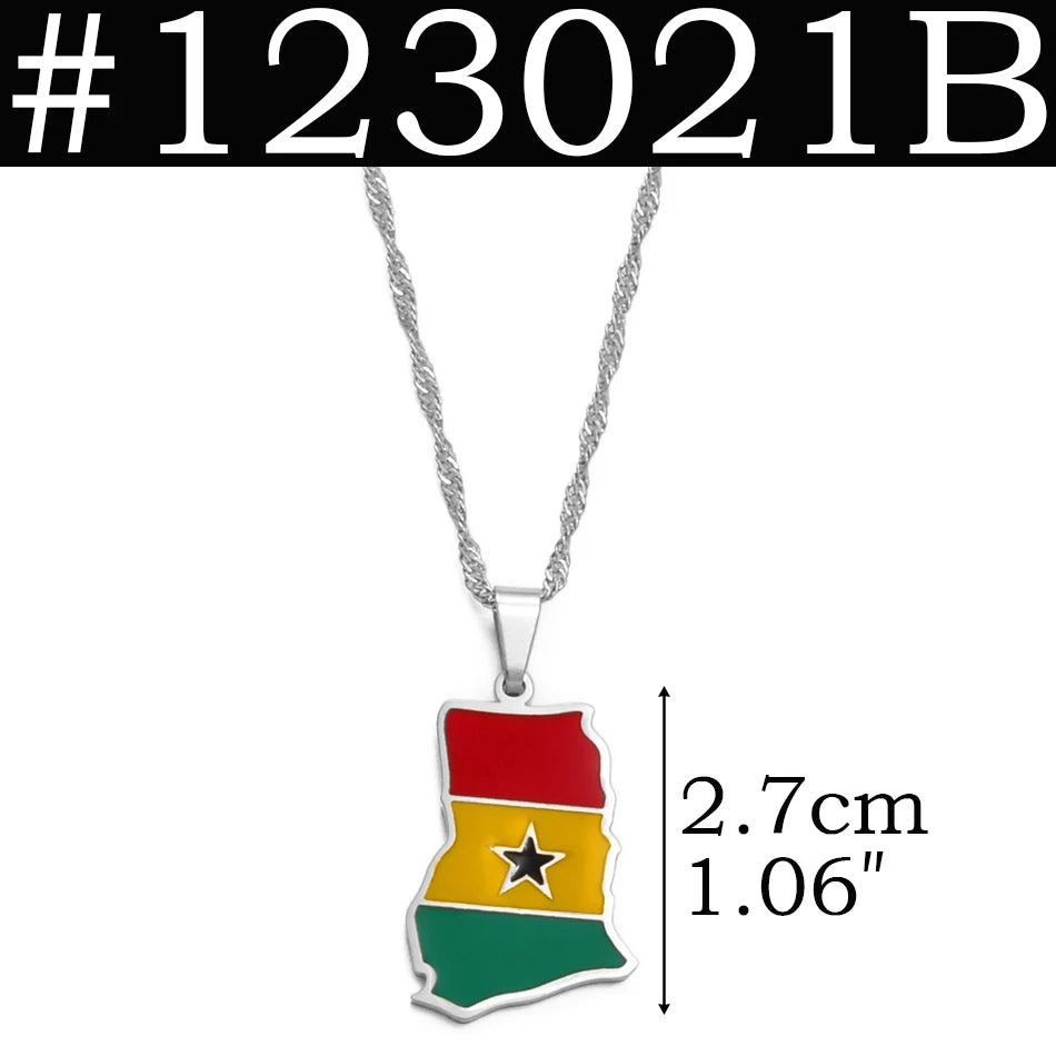 Anniyo Colorful Flags Pendant Necklace – Nigeria, Ghana, Jamaica, Guyana Map
