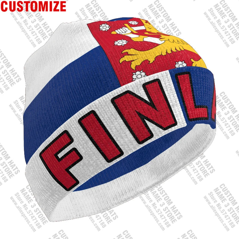 Finland Knitted Winter Hat - Custom Name Suomi Flag Knit Beanie for Men & Women
