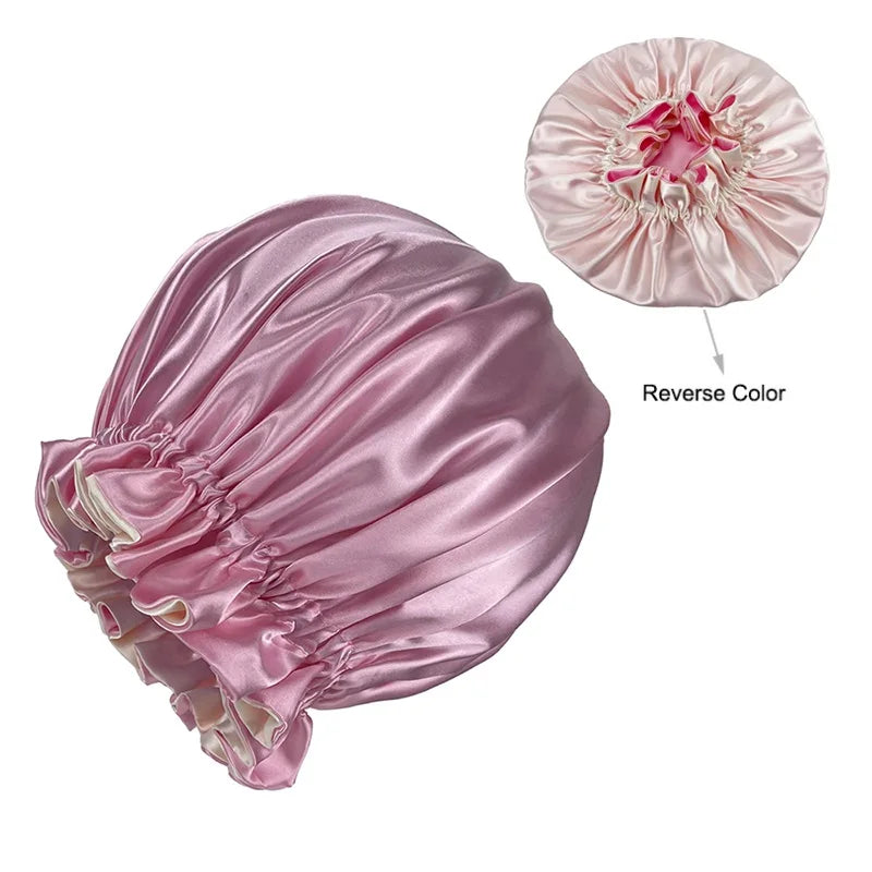 Double Layer Satin Bonnet – Large Reversible Silky Sleep Cap for Women Hair Protection