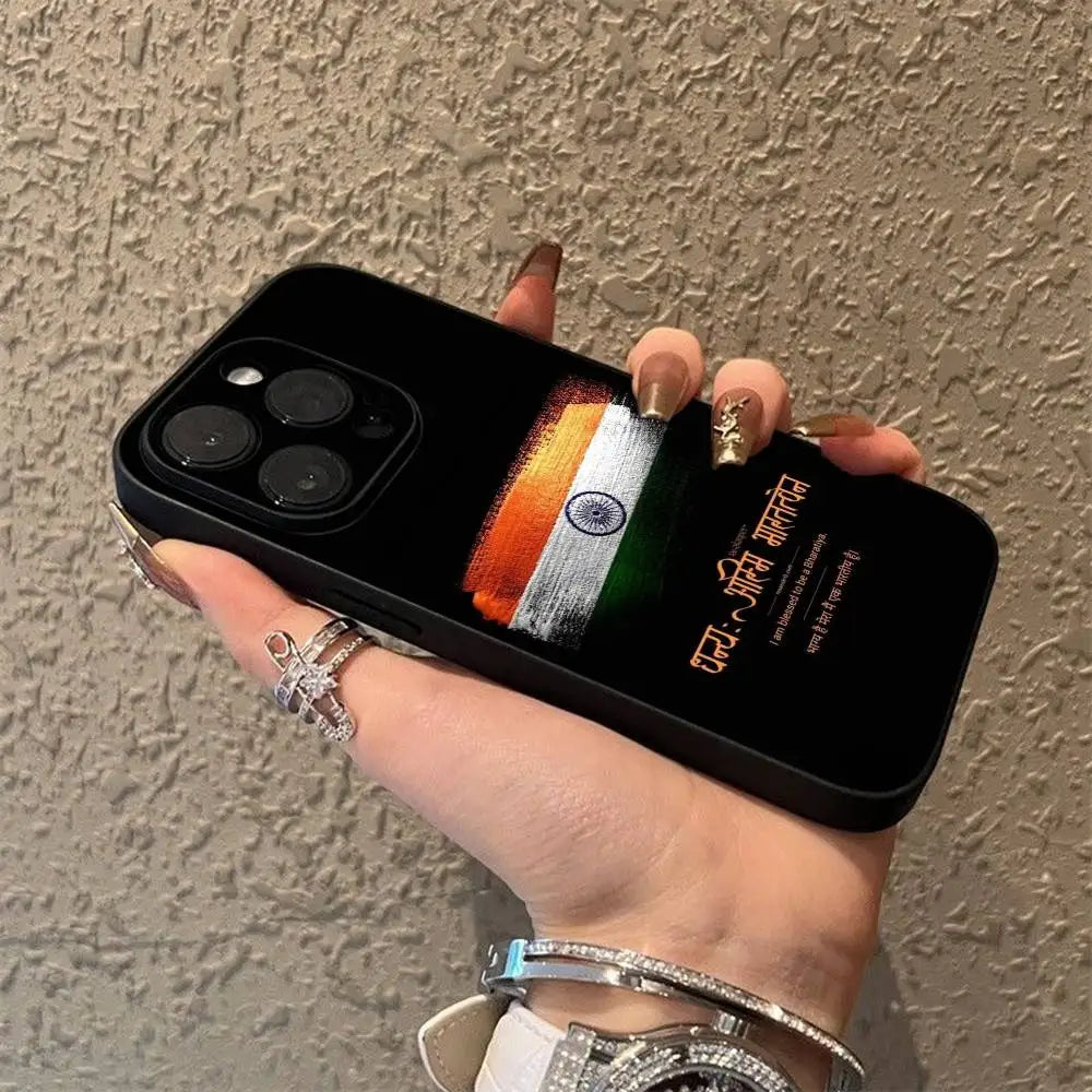 India Flag Phone Case - Soft Black Cover for iPhone 11–17, Pro, Max, Air, Mini