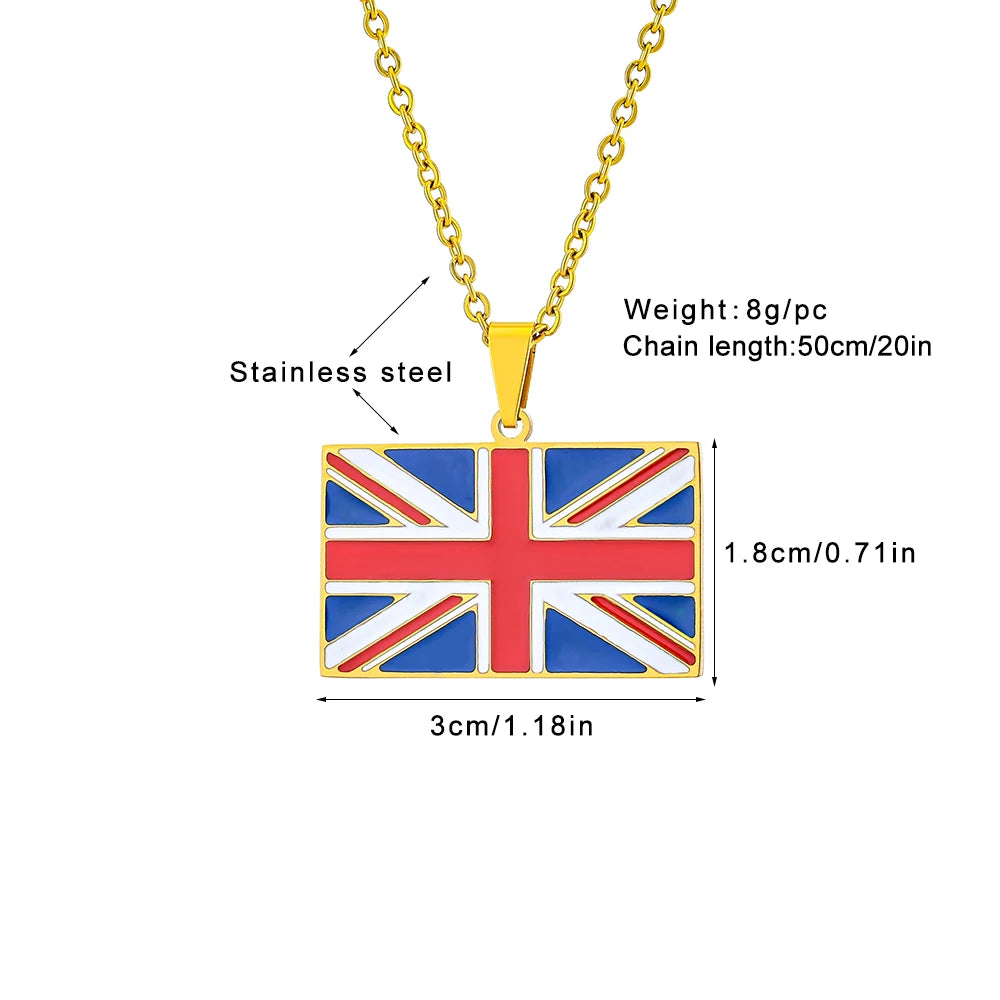 UK Flag Pendant Necklace Stainless Steel Enamel Unisex Couple Gift