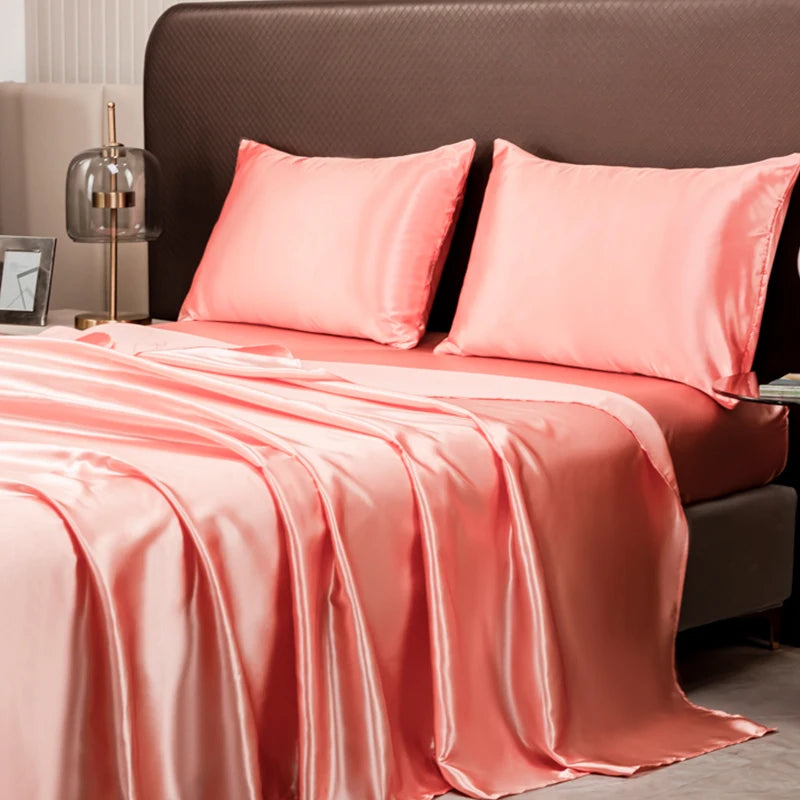 Luxury Satin Sheet Set Silky Polyester Bedding Twin Full Queen King