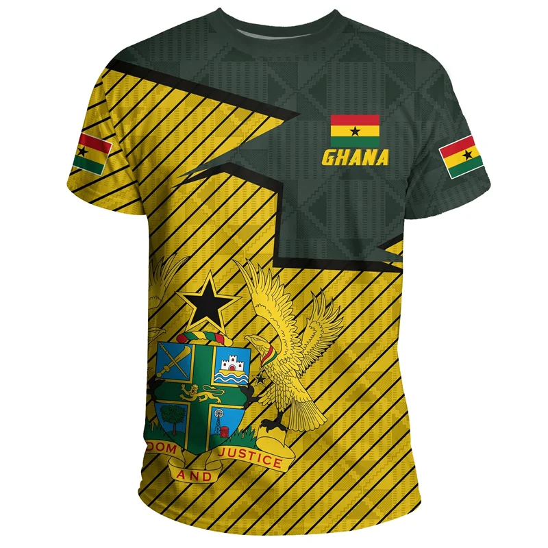 Ghana T-Shirt - 3D Printed Coat of Arms Casual Round Neck Short Sleeve Tee for Men