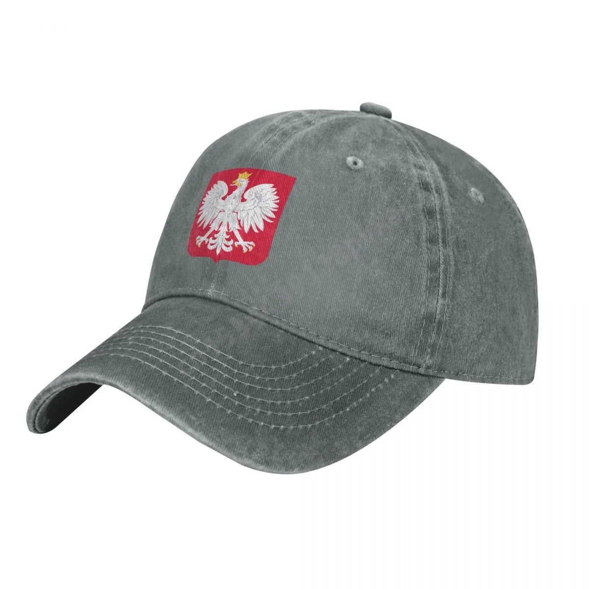Unisex Poland Flag Denim Baseball Cap - Charcoal Washed Vintage Cotton Hat