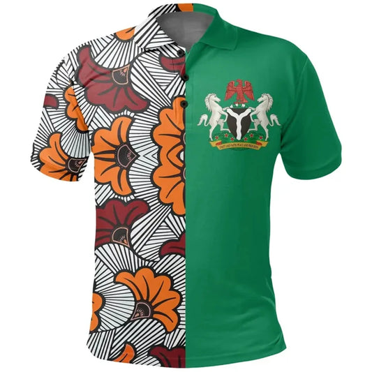Nigeria Flag 3D Polo Shirt Men Short Sleeve Casual Button Summer Tee
