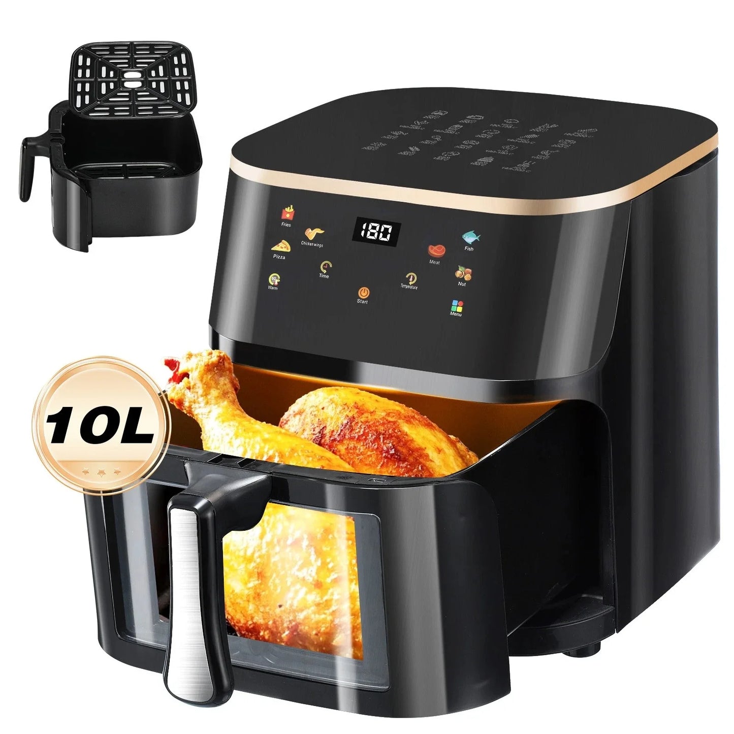OYAJIA 10L Air Fryer with Window, Touch Control & 7 Functions