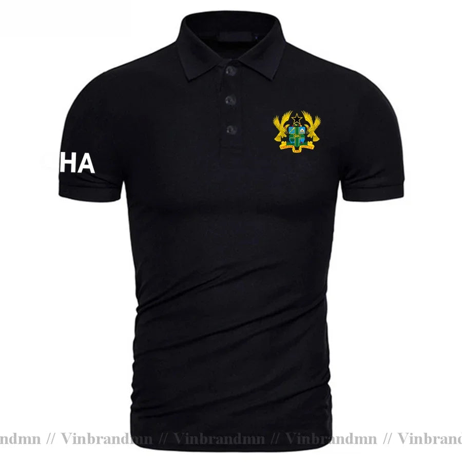 Ghana Flag Polo Shirt Men Cotton Slim Fit Casual Breathable Summer