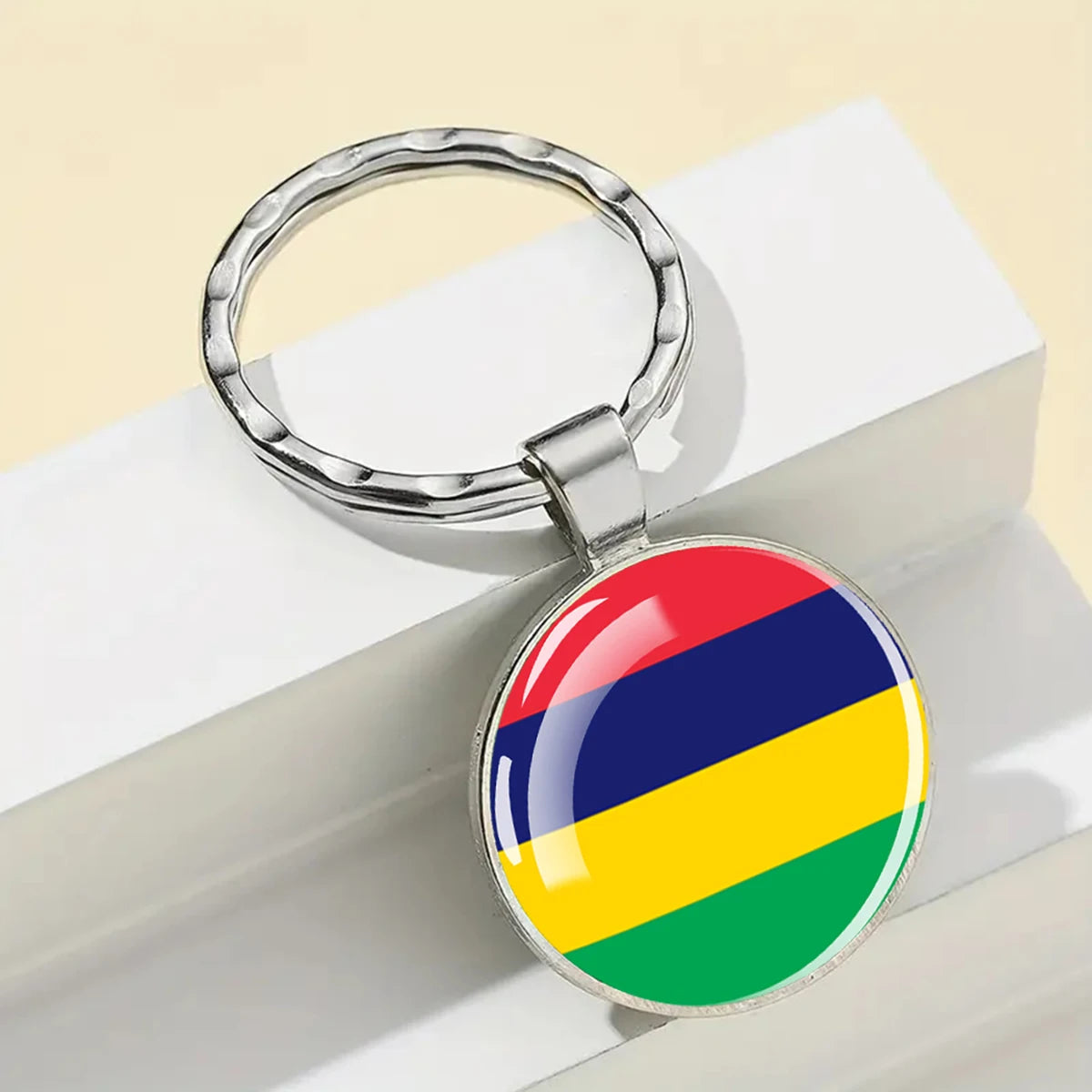 African Flags Glass Keychain Round Metal Patriotic Gift Unisex