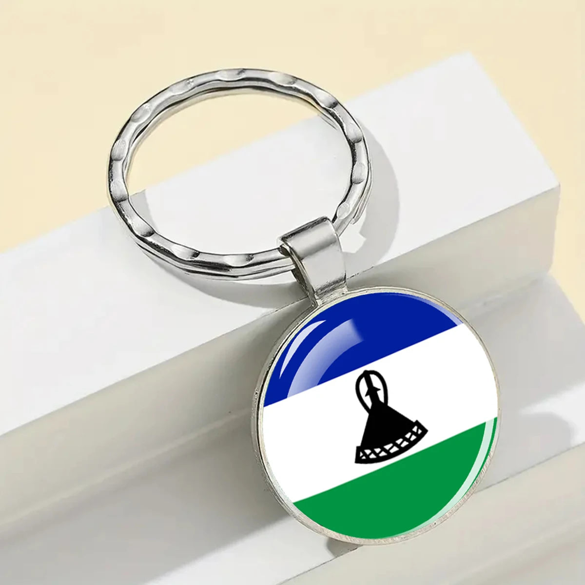 African Flags Glass Keychain Round Metal Patriotic Gift Unisex