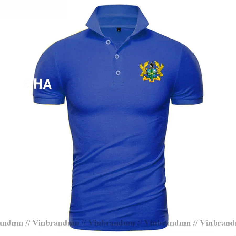 Ghana Flag Polo Shirt Men Cotton Slim Fit Casual Breathable Summer
