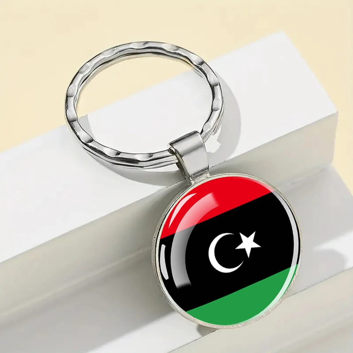 African Flags Glass Keychain Round Metal Patriotic Gift Unisex