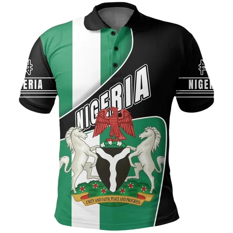 Nigeria Flag Polo Shirt 3D Print Casual Short Sleeve Summer Top