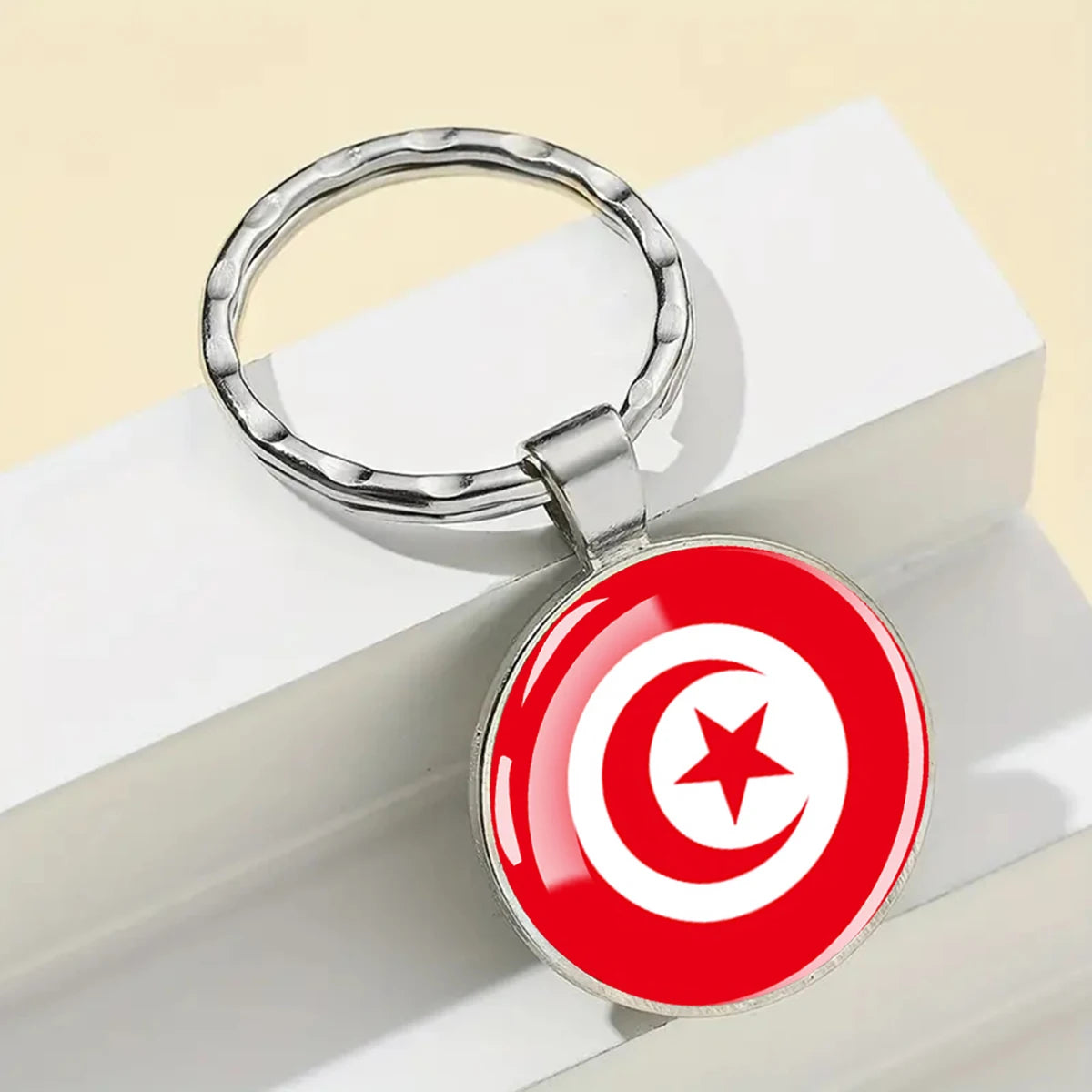 African Flags Glass Keychain Round Metal Patriotic Gift Unisex