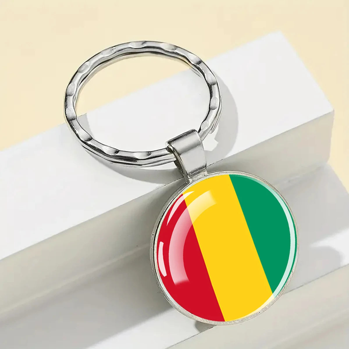African Flags Glass Keychain Round Metal Patriotic Gift Unisex