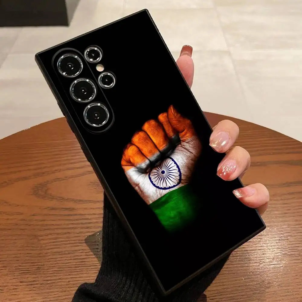 India Flag Phone Case - Black Cover for Samsung S20–S25 Series & Ultra, Plus, FE