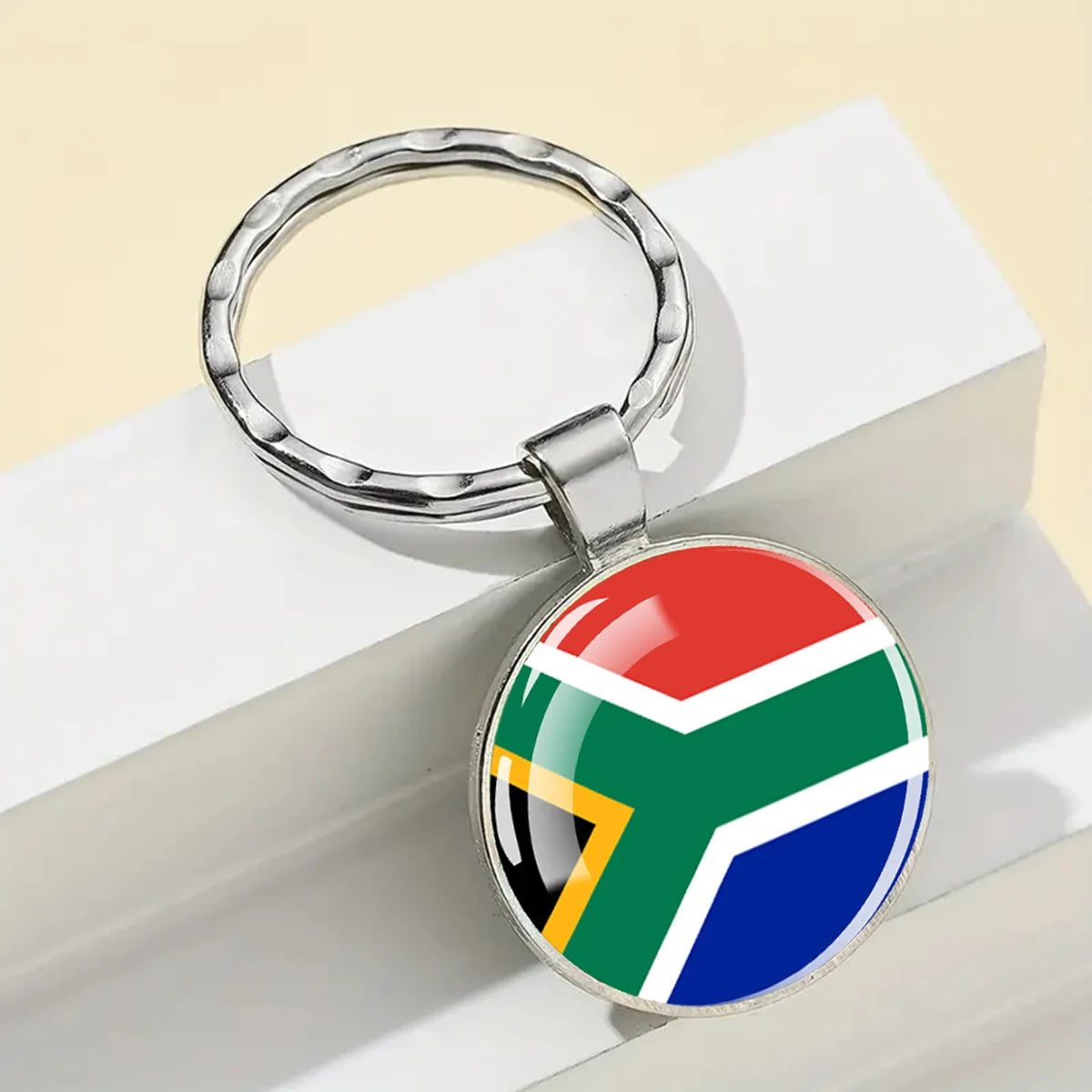 African Flags Glass Keychain Round Metal Patriotic Gift Unisex