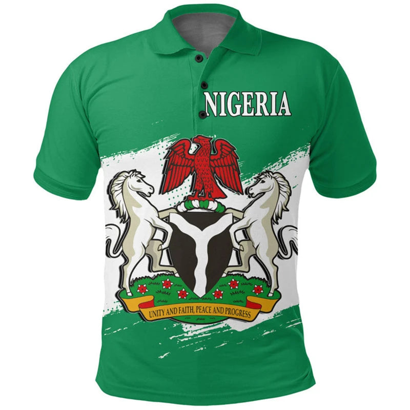 Nigeria Flag 3D Polo Shirt Men Short Sleeve Casual Button Summer Tee