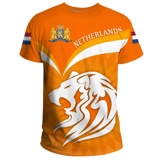 Netherlands Flag 3D T-Shirt – Men’s Oversized Dutch Short Sleeve Sports Tee