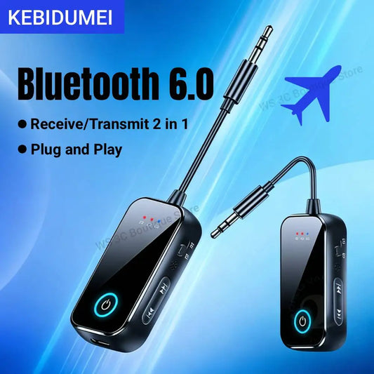 Bluetooth 6.0 AUX Adapter Receiver Transmitter 2 in 1 Wireless Audio