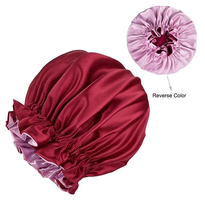 Double Layer Satin Bonnet – Large Reversible Silky Sleep Cap for Women Hair Protection