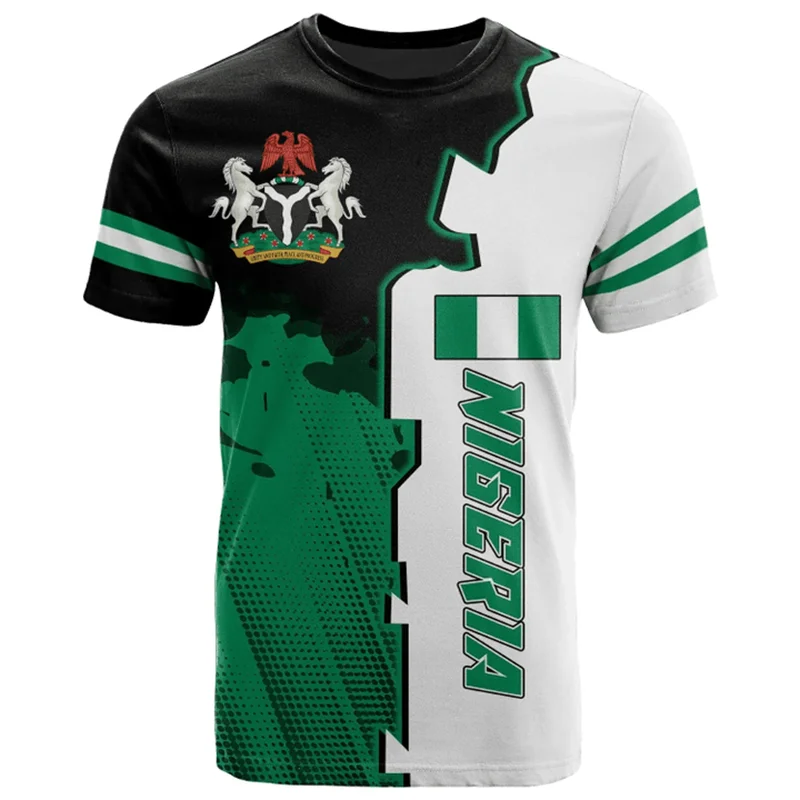 Nigeria Flag Men’s T-Shirt - Nigerian Emblem Graphic Print, Summer Oversized Short Sleeve Top