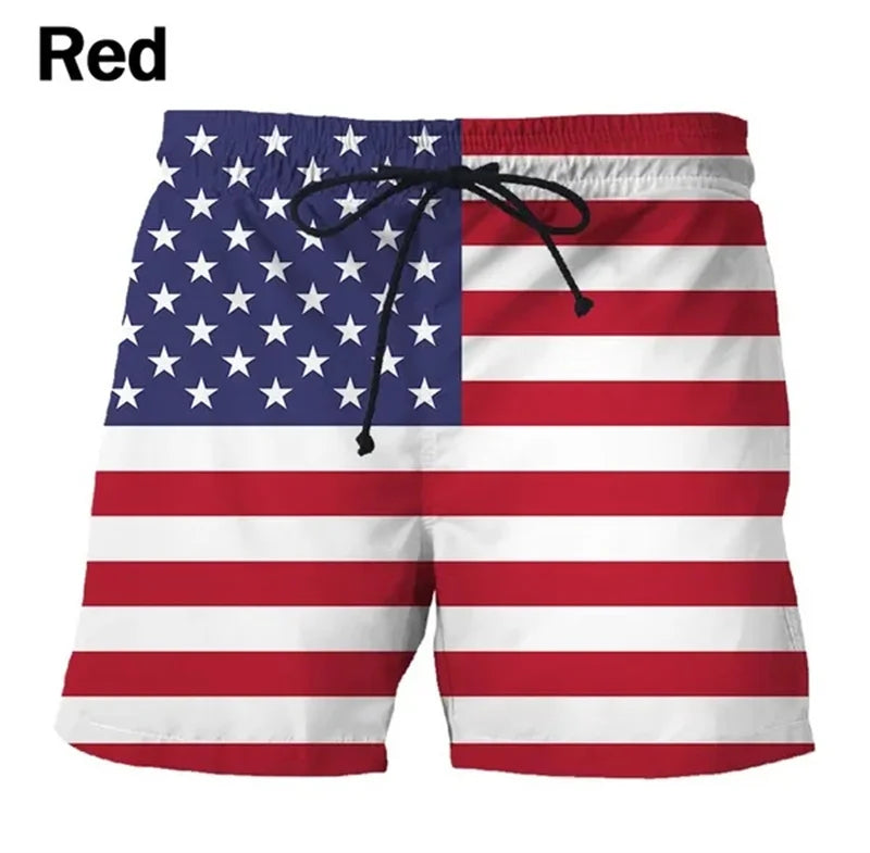 Men 3D Flag Beach Shorts Swim Trunks Quick Dry Summer Board Shorts