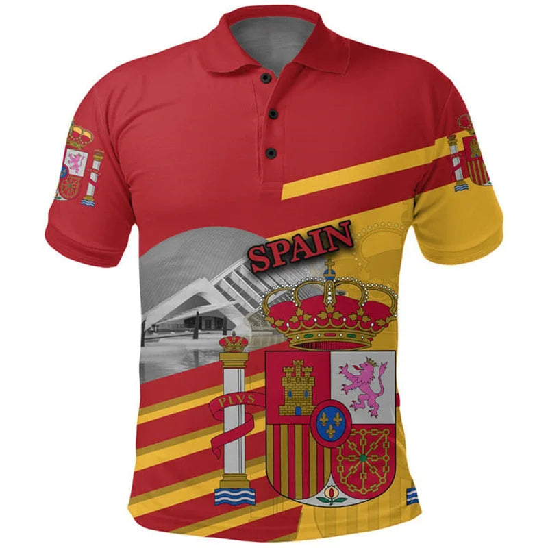 3D Spain Flag Polo Shirt – Men’s Summer Casual Short Sleeve Sports Top