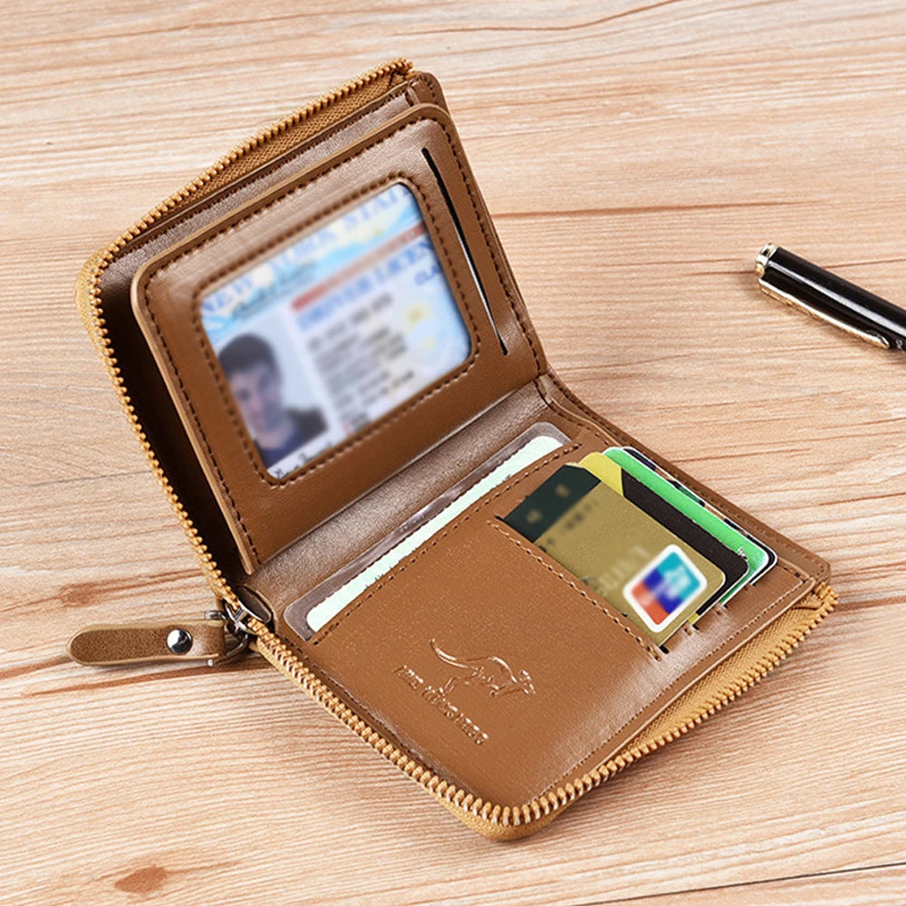 RFID Blocking Leather Card Holder – Anti-Theft Clutch & Short Men’s Wallet