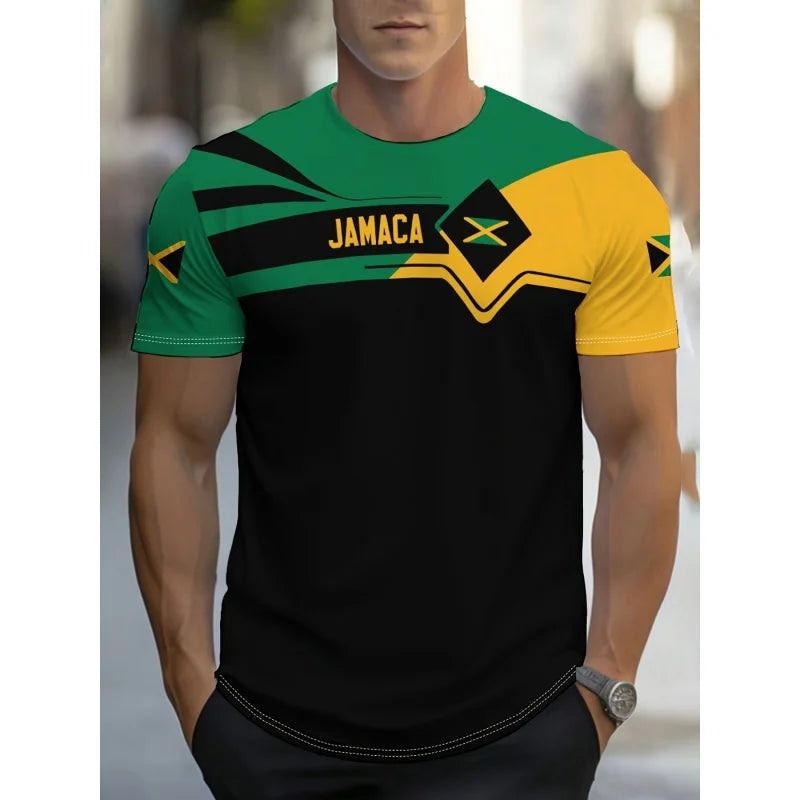 Jamaica Flag Map Graphic T-Shirt for Men – 3D Printed O-Neck Tee