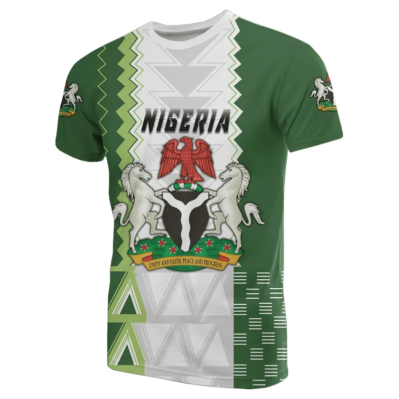 Nigeria Flag Men’s T-Shirt - Nigerian Emblem Graphic Print, Summer Oversized Short Sleeve Top
