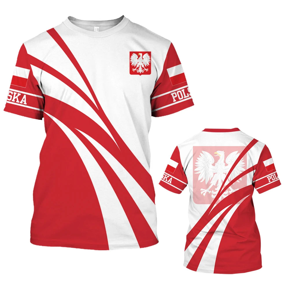 Men’s Poland Flag T-Shirt - Short Sleeve Summer Streetwear Oversized Top