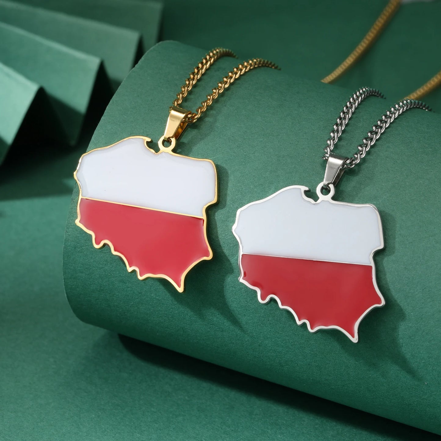 Poland Map Oil Drop Colour Pendant Necklace - Stainless Steel Flag Map Jewelry for Men & Women