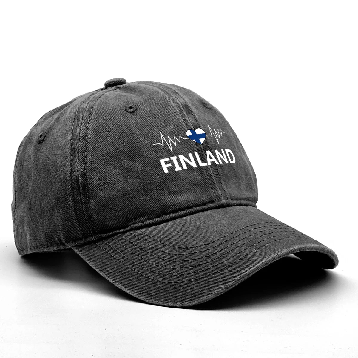 Heart-Shaped Finland Flag Snapback Cap - Adjustable Distressed Baseball Hat for Men & Women