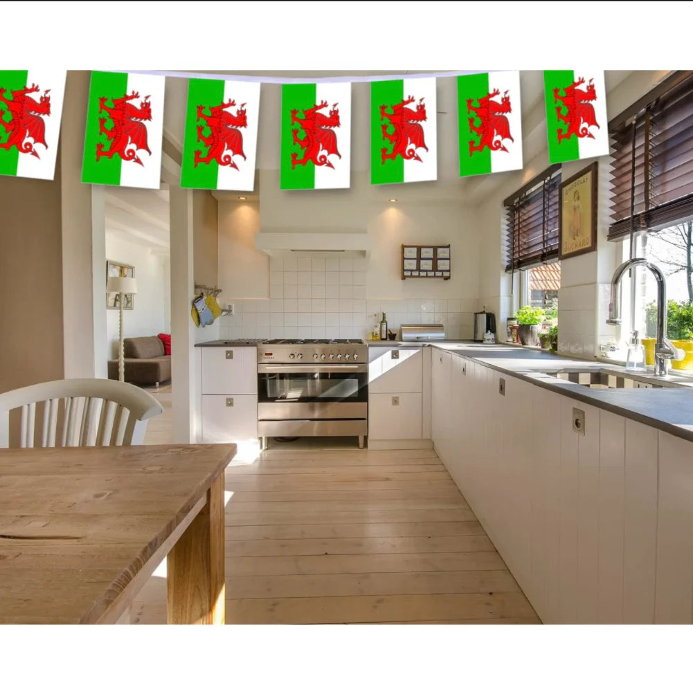 Wales Bunting Flags 20 pcs Set – 14×21 cm Triangular String Flags for Festival & Party