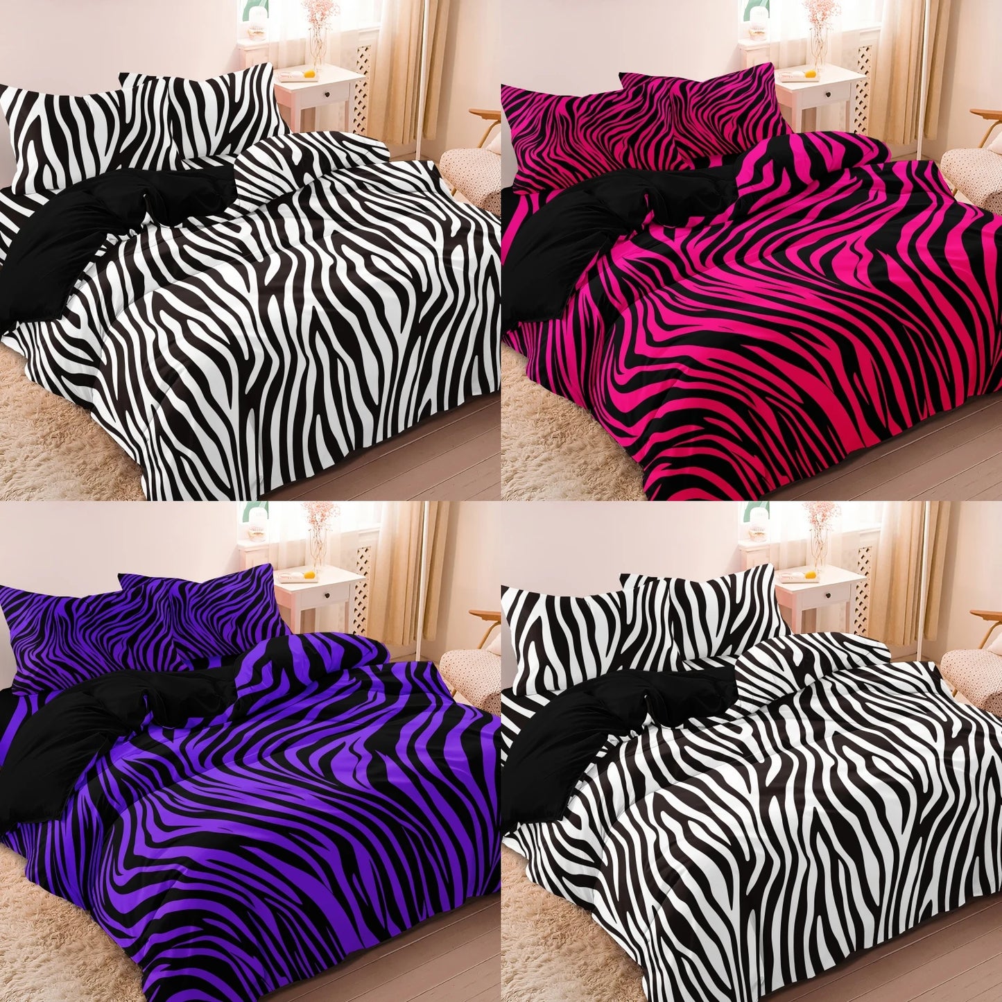 Rose Red Leopard Zebra Duvet Cover Set 3pcs Printed Bedding Set
