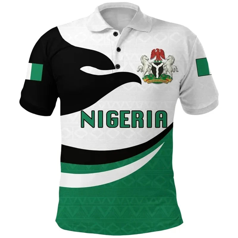 Nigeria Flag Map 3D Print Polo Shirt - Men’s National Emblem Short Sleeve Jersey Top