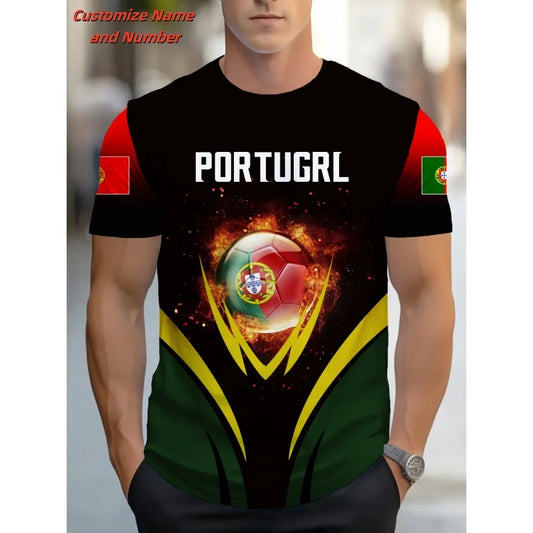 Portugal 3D Football Jersey T-Shirt – Men’s Loose O-Neck Sports Tee