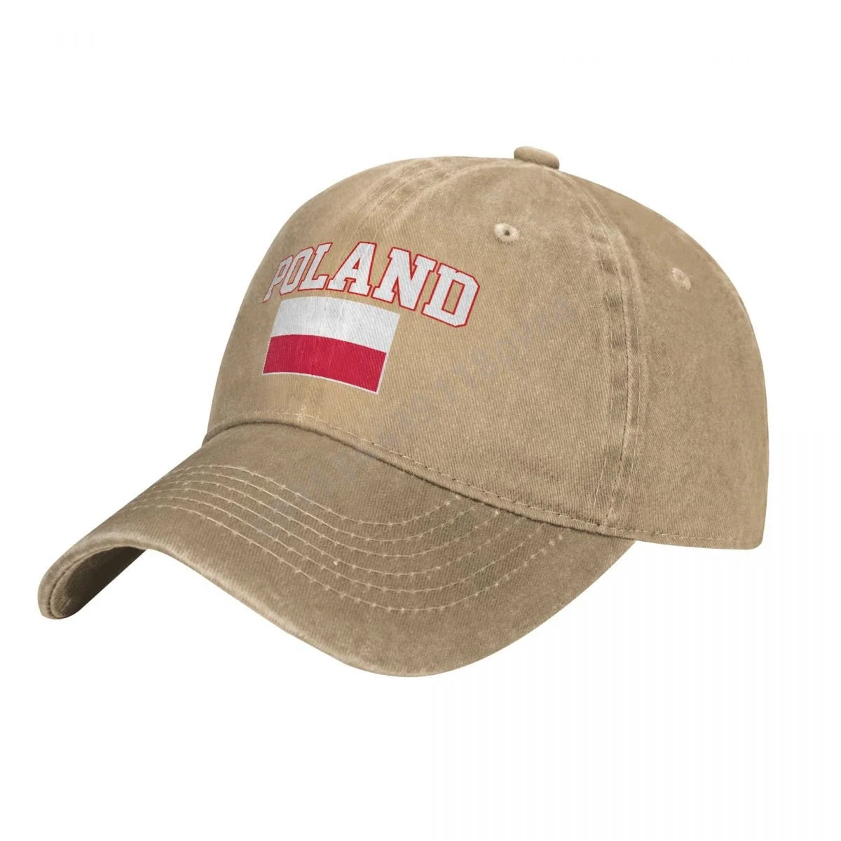 Unisex Poland Flag Denim Baseball Cap - Charcoal Washed Vintage Cotton Hat