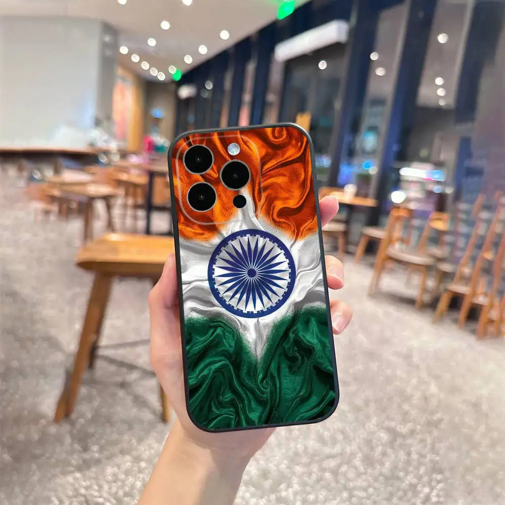 India Flag Phone Case - Soft Silicone Black Cover for iPhone 12–17 Plus & Max