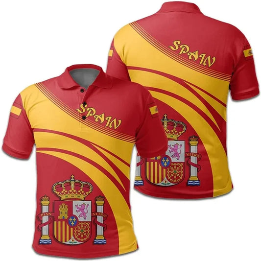 3D Spain Flag Polo Shirt – Men’s Summer Casual Short Sleeve Sports Top