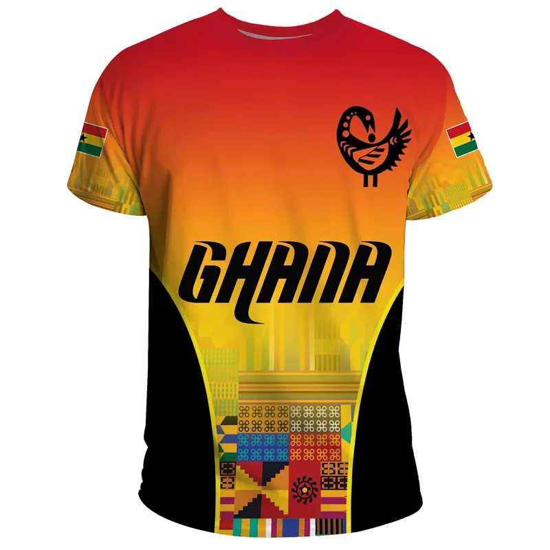 Ghana T-Shirt - 3D Printed Coat of Arms Casual Round Neck Short Sleeve Tee for Men