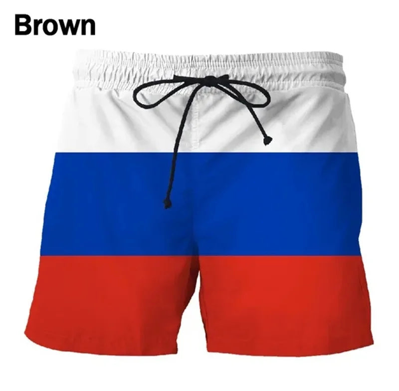 Men 3D Flag Beach Shorts Swim Trunks Quick Dry Summer Board Shorts