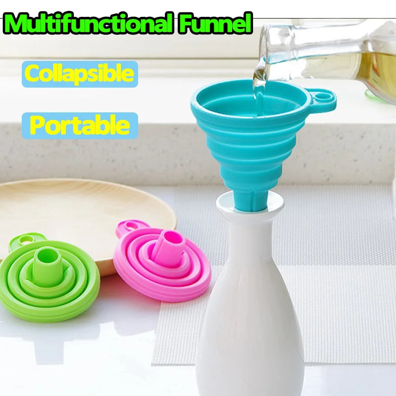 Silicone Foldable Funnel Set Collapsible Kitchen Oil Wine Liquid Tool