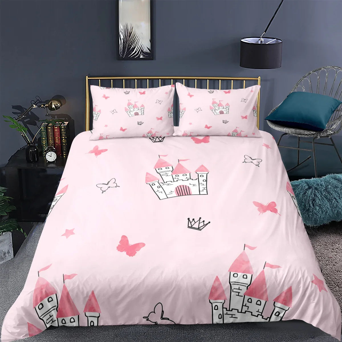 Gold Crown Duvet Cover Set Romantic Couple Bedding 3pcs Custom Print